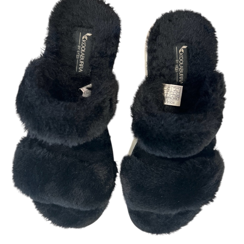 Koolaburra by UGG Faux-Fur Slide Sandals Fuzz On Black Size 8